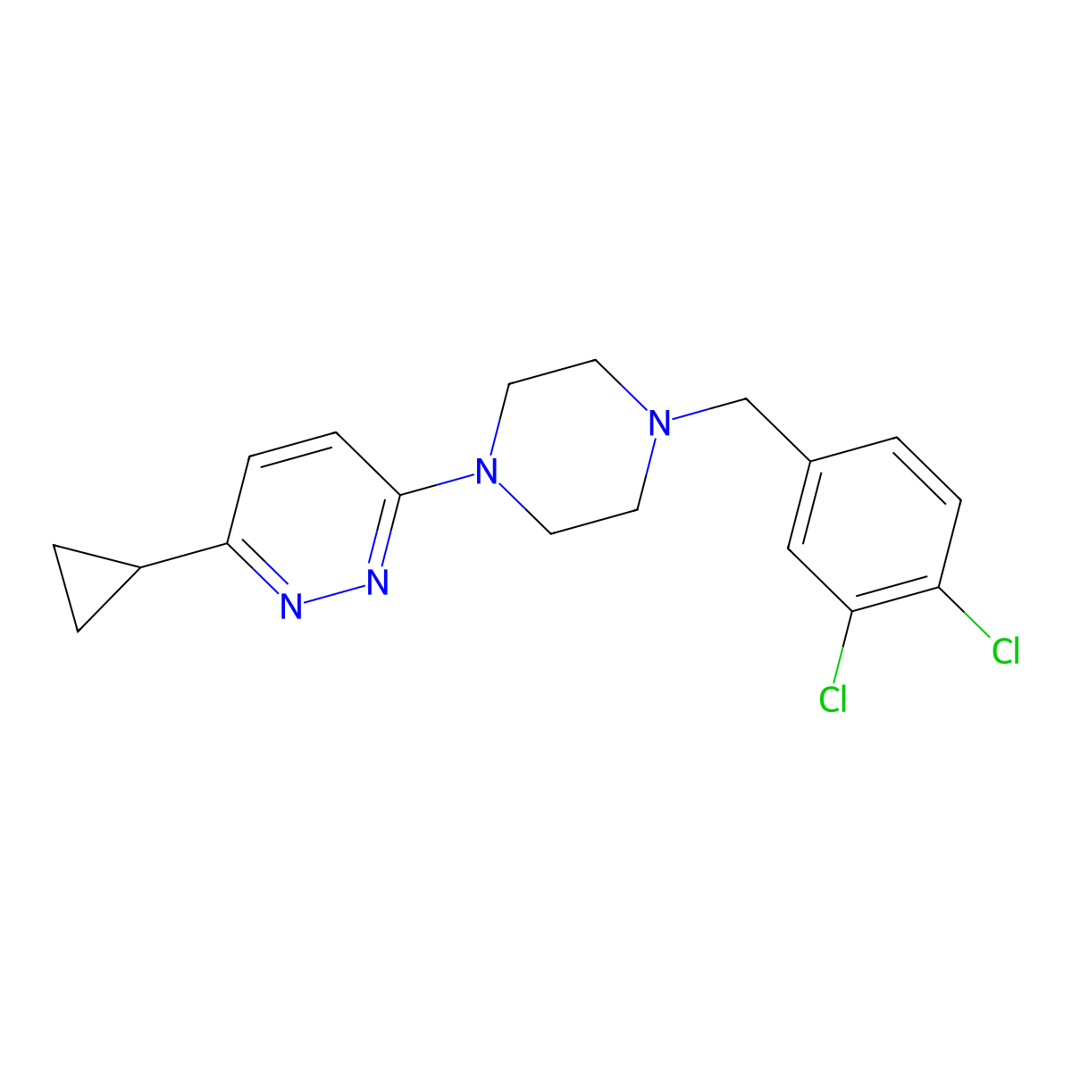 3-Cyclopropyl-6-(4-(3,4-dichlorobenzyl)piperazin-1-yl)pyridazine molecular structure, CAS 2034494-46-5