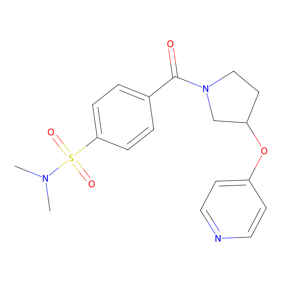 N,N-dimethyl-4-(3-(pyridin-4-yloxy)pyrrolidine-1-carbonyl)benzenesulfonamide molecular structure, CAS 2034494-71-6