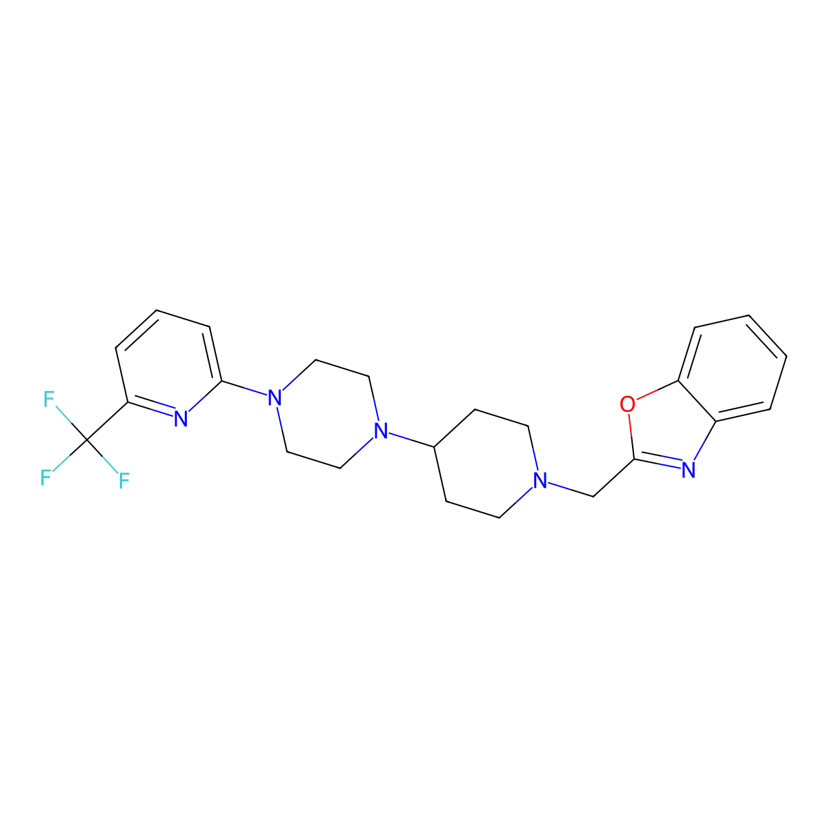 2-((4-(4-(6-(Trifluoromethyl)pyridin-2-yl)piperazin-1-yl)piperidin-1-yl)methyl)benzo[d]oxazole molecular structure, CAS 2034494-74-9