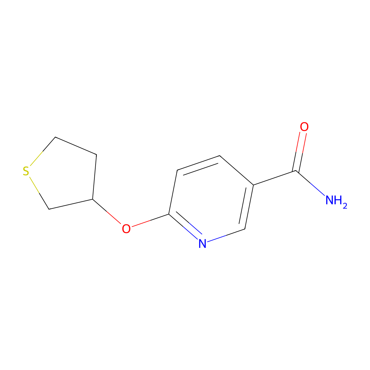 6-((Tetrahydrothiophen-3-yl)oxy)nicotinamide molecular structure, CAS 2034494-78-3