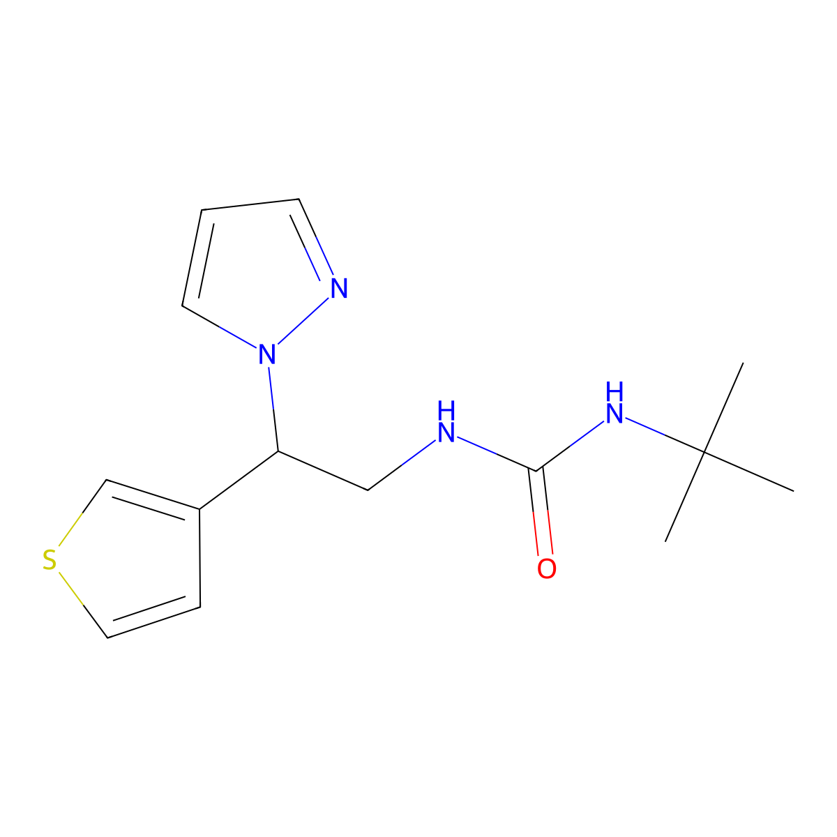 1-(2-(1H-pyrazol-1-yl)-2-(thiophen-3-yl)ethyl)-3-(tert-butyl)urea molecular structure, CAS 2034494-79-4