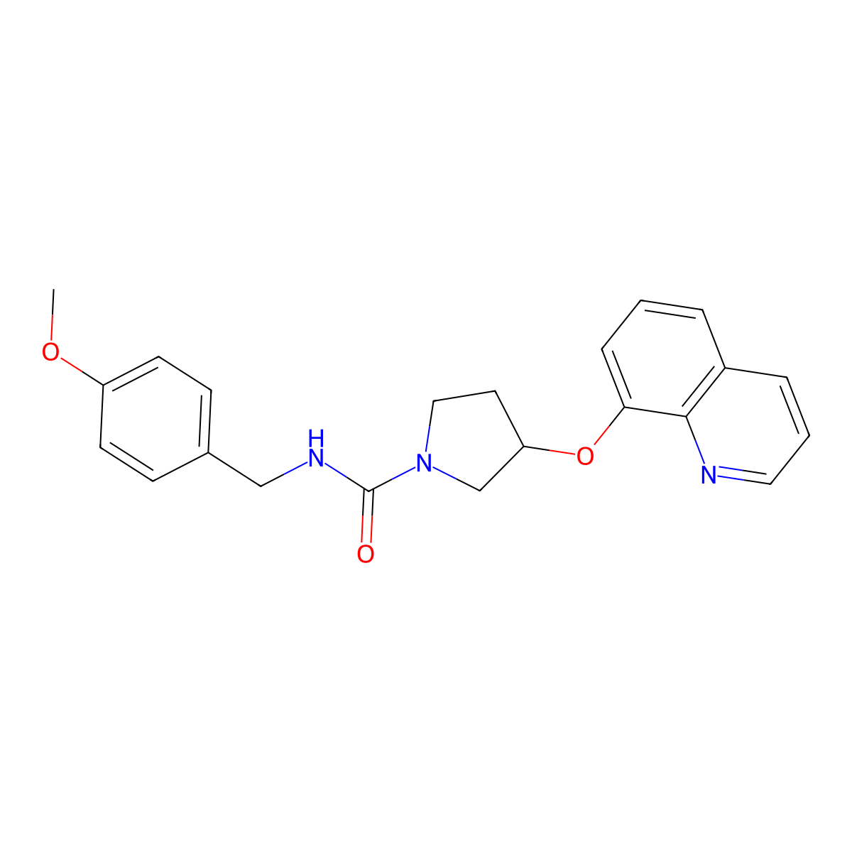 N-(4-methoxybenzyl)-3-(quinolin-8-yloxy)pyrrolidine-1-carboxamide molecular structure, CAS 2034494-81-8