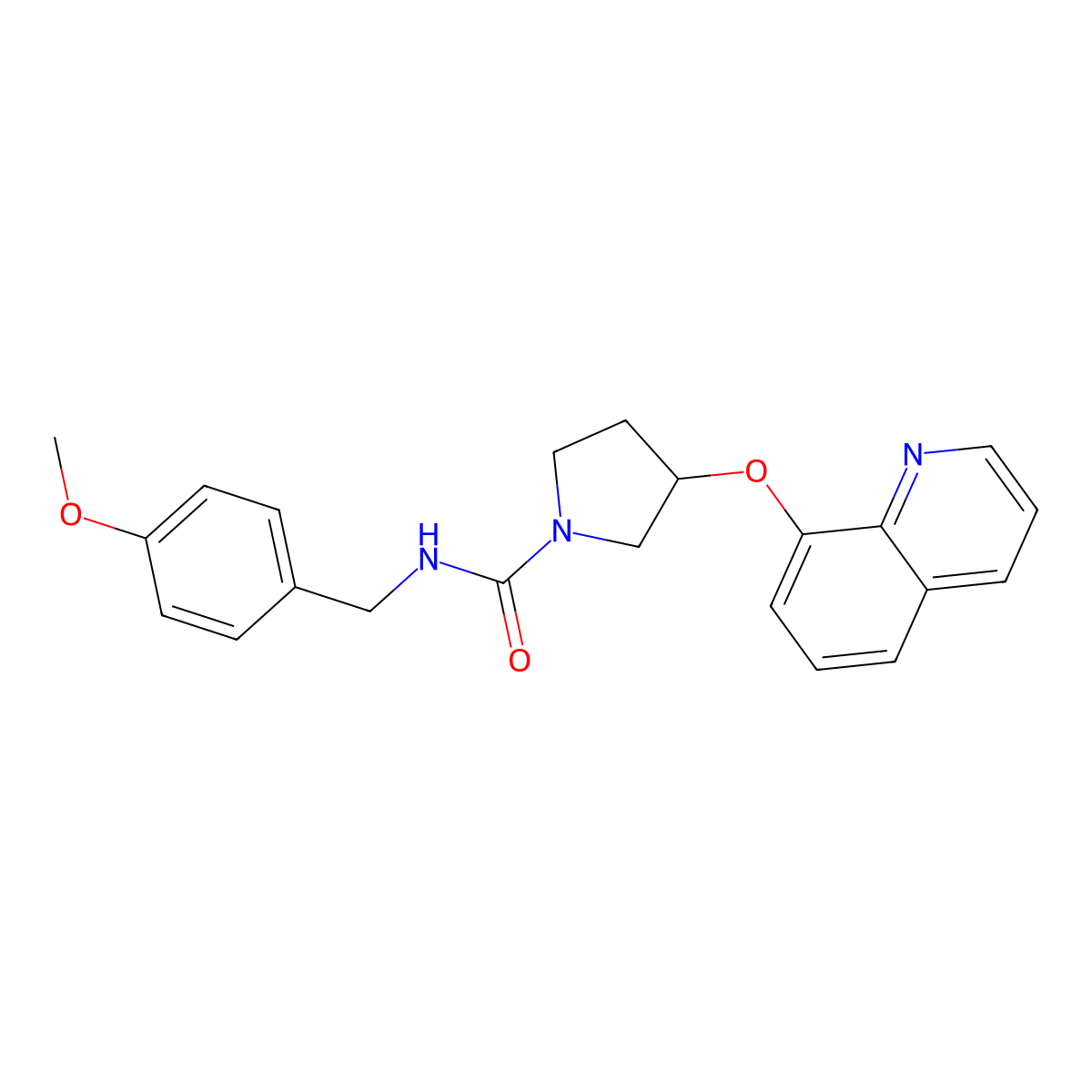 N-(4-methoxybenzyl)-3-(quinolin-8-yloxy)pyrrolidine-1-carboxamide molecular structure, CAS 2034494-81-8
