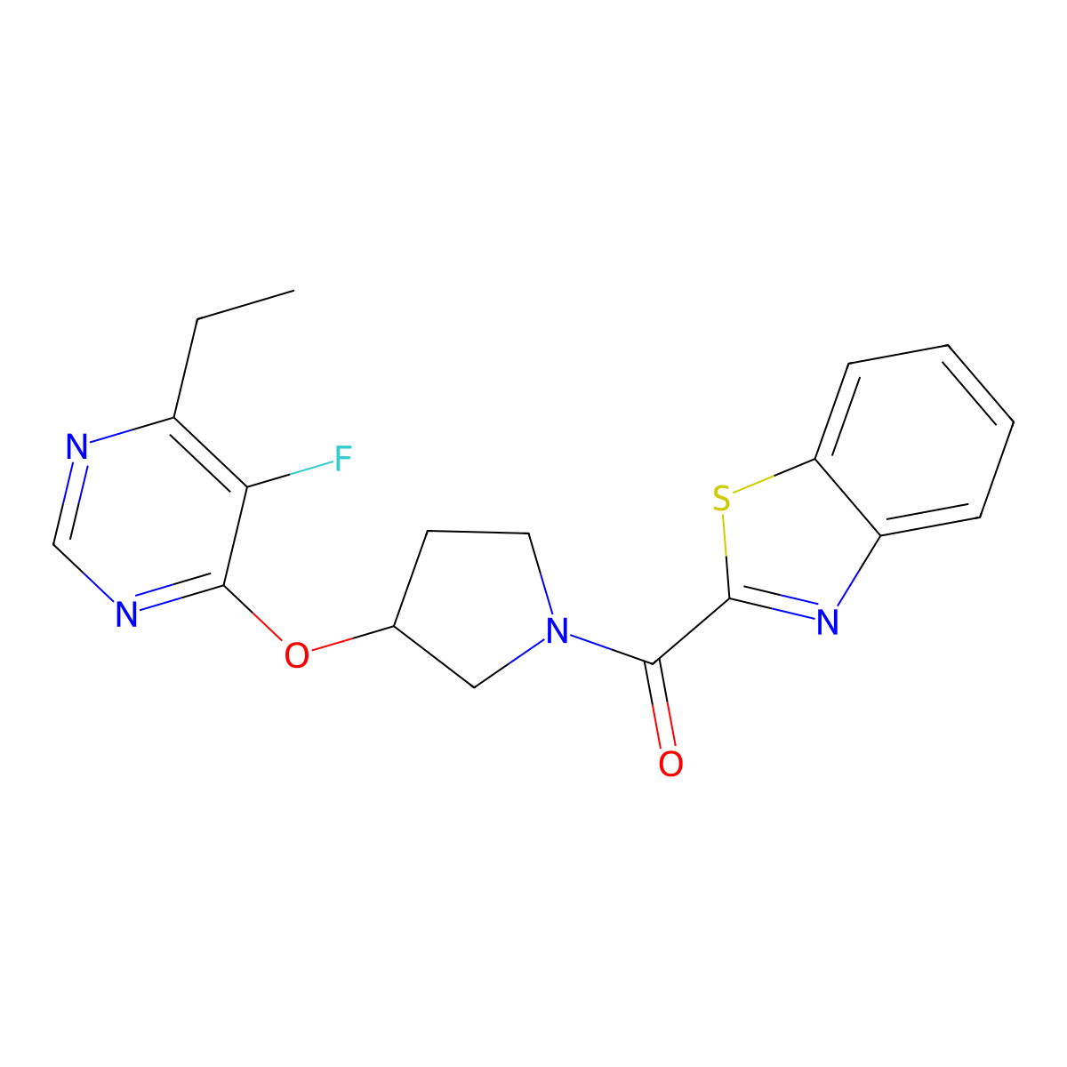 Benzo[d]thiazol-2-yl(3-((6-ethyl-5-fluoropyrimidin-4-yl)oxy)pyrrolidin-1-yl)methanone molecular structure, CAS 2034494-83-0