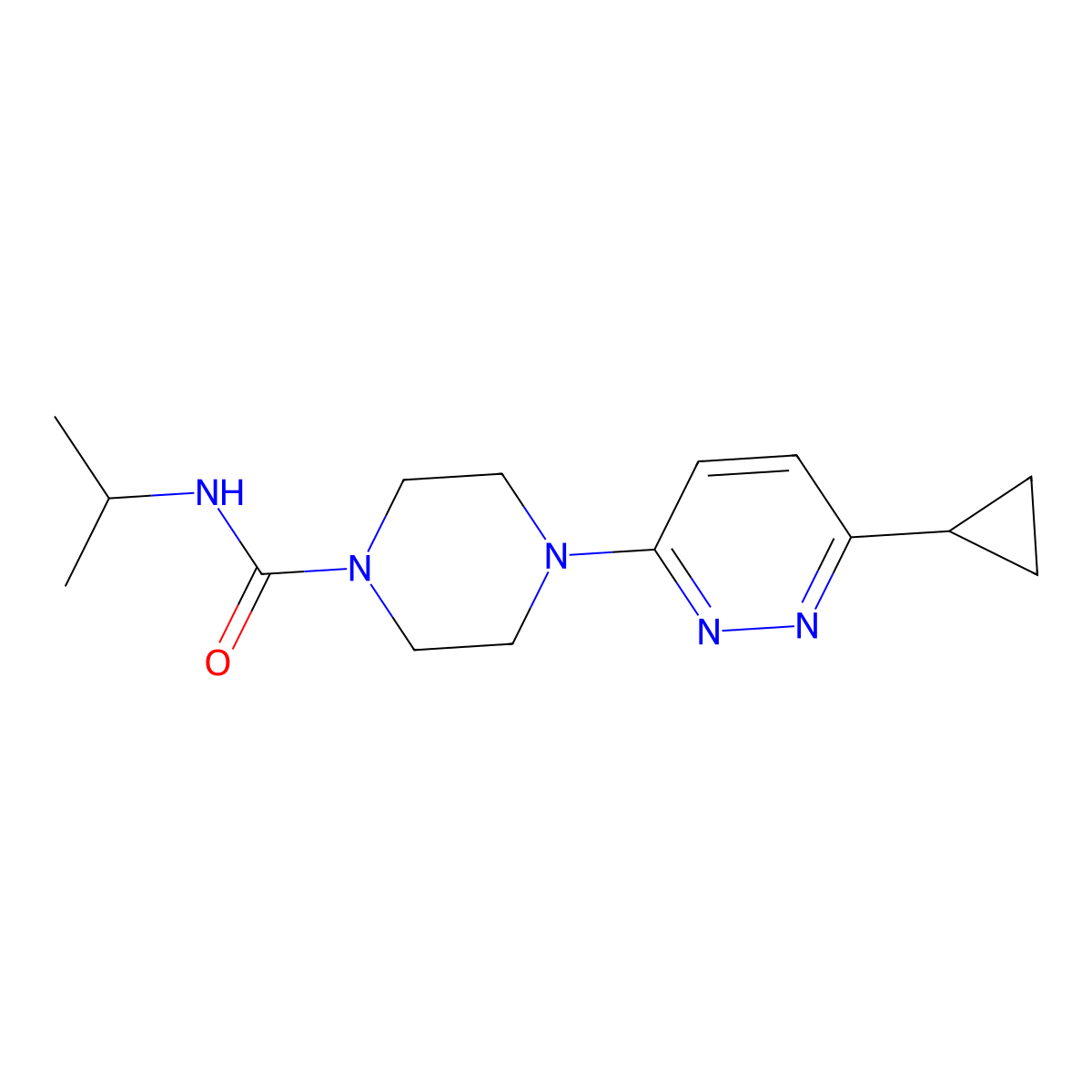 4-(6-cyclopropylpyridazin-3-yl)-N-isopropylpiperazine-1-carboxamide molecular structure, CAS 2034494-84-1