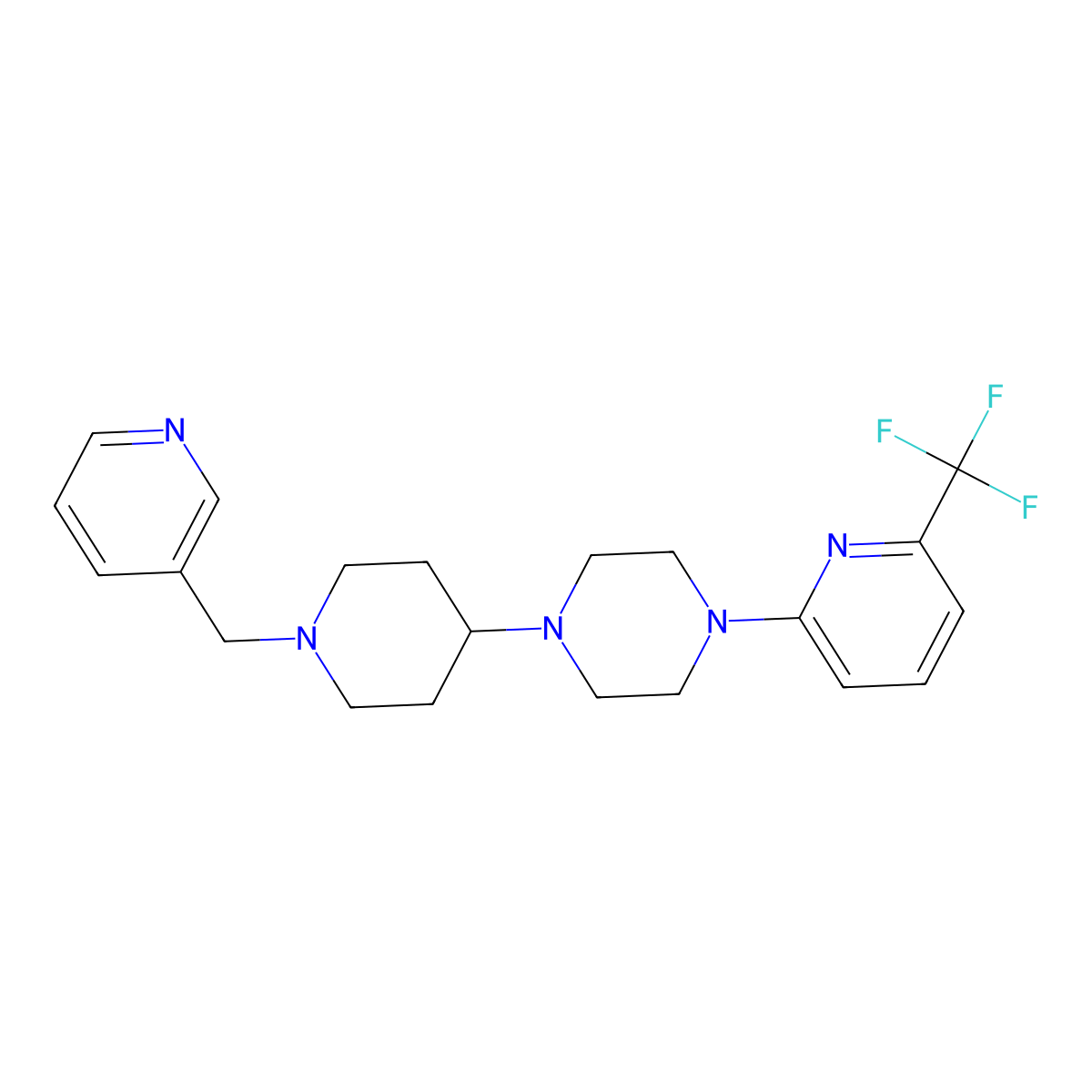 1-(1-(Pyridin-3-ylmethyl)piperidin-4-yl)-4-(6-(trifluoromethyl)pyridin-2-yl)piperazine molecular structure, CAS 2034494-86-3