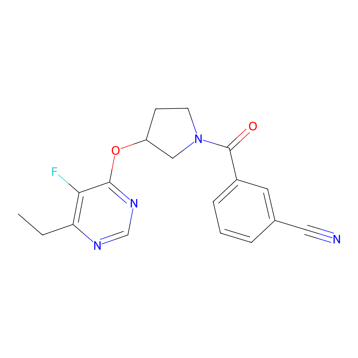 3-(3-((6-Ethyl-5-fluoropyrimidin-4-yl)oxy)pyrrolidine-1-carbonyl)benzonitrile molecular structure, CAS 2034494-88-5