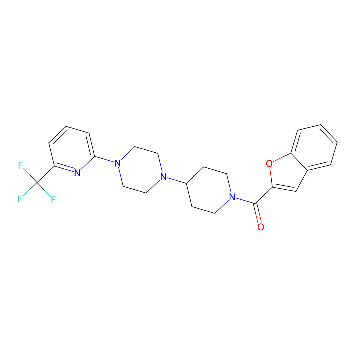 Benzofuran-2-yl(4-(4-(6-(trifluoromethyl)pyridin-2-yl)piperazin-1-yl)piperidin-1-yl)methanone molecular structure, CAS 2034494-89-6