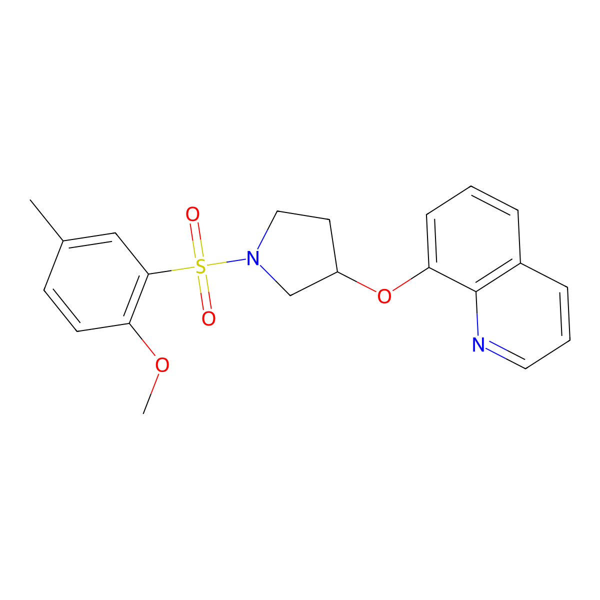 8-((1-((2-Methoxy-5-methylphenyl)sulfonyl)pyrrolidin-3-yl)oxy)quinoline molecular structure, CAS 2034494-90-9