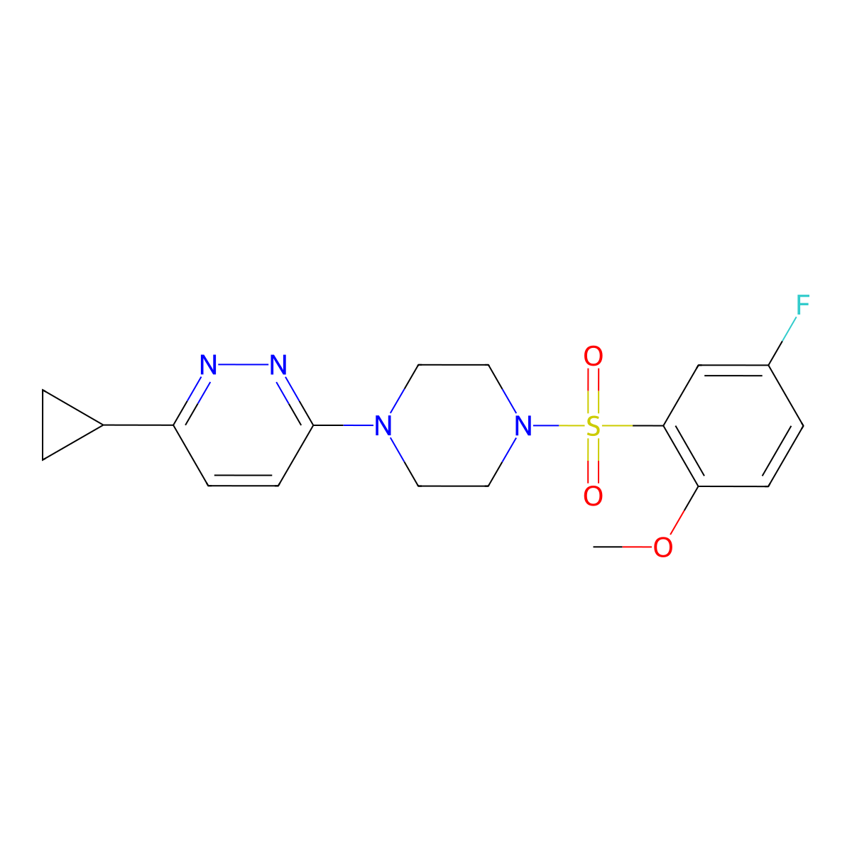 3-Cyclopropyl-6-(4-((5-fluoro-2-methoxyphenyl)sulfonyl)piperazin-1-yl)pyridazine molecular structure, CAS 2034494-93-2