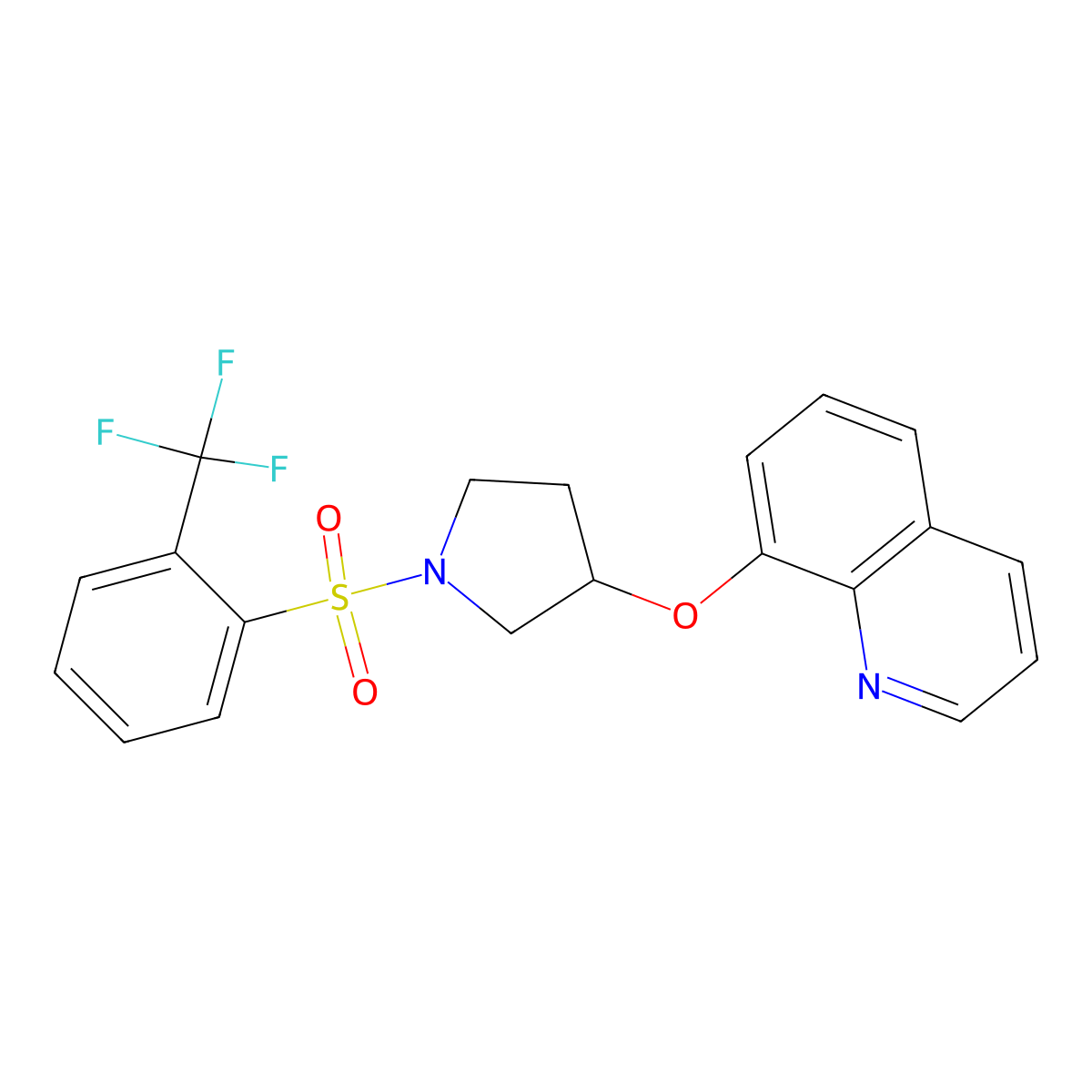 8-((1-((2-(Trifluoromethyl)phenyl)sulfonyl)pyrrolidin-3-yl)oxy)quinoline molecular structure, CAS 2034494-99-8