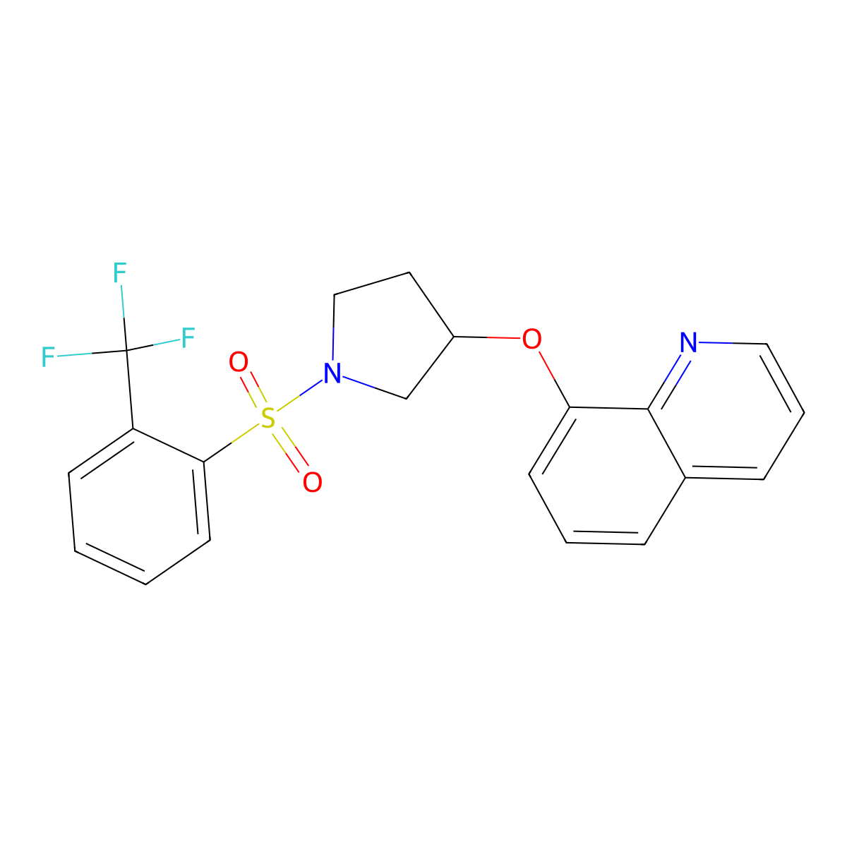8-((1-((2-(Trifluoromethyl)phenyl)sulfonyl)pyrrolidin-3-yl)oxy)quinoline molecular structure, CAS 2034494-99-8