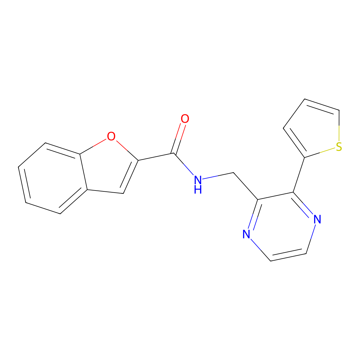 N-((3-(thiophen-2-yl)pyrazin-2-yl)methyl)benzofuran-2-carboxamide molecular structure, CAS 2034495-01-5