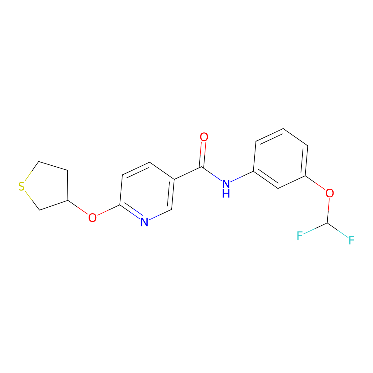 N-(3-(difluoromethoxy)phenyl)-6-((tetrahydrothiophen-3-yl)oxy)nicotinamide molecular structure, CAS 2034495-02-6