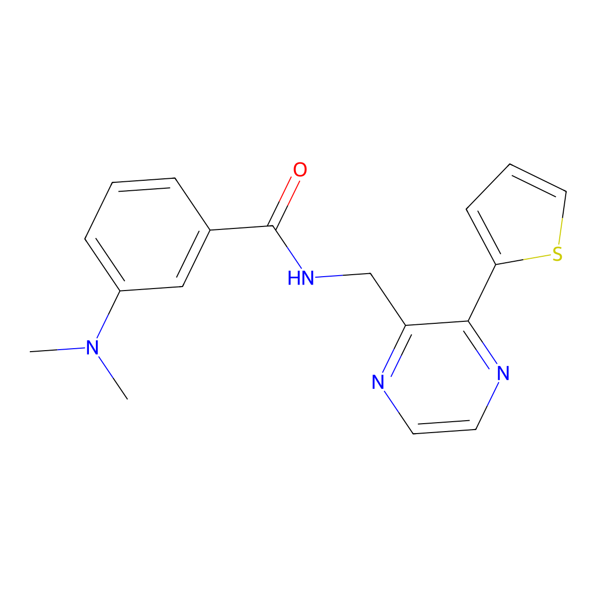 3-(dimethylamino)-N-{[3-(thiophen-2-yl)pyrazin-2-yl]methyl}benzamide molecular structure, CAS 2034495-08-2