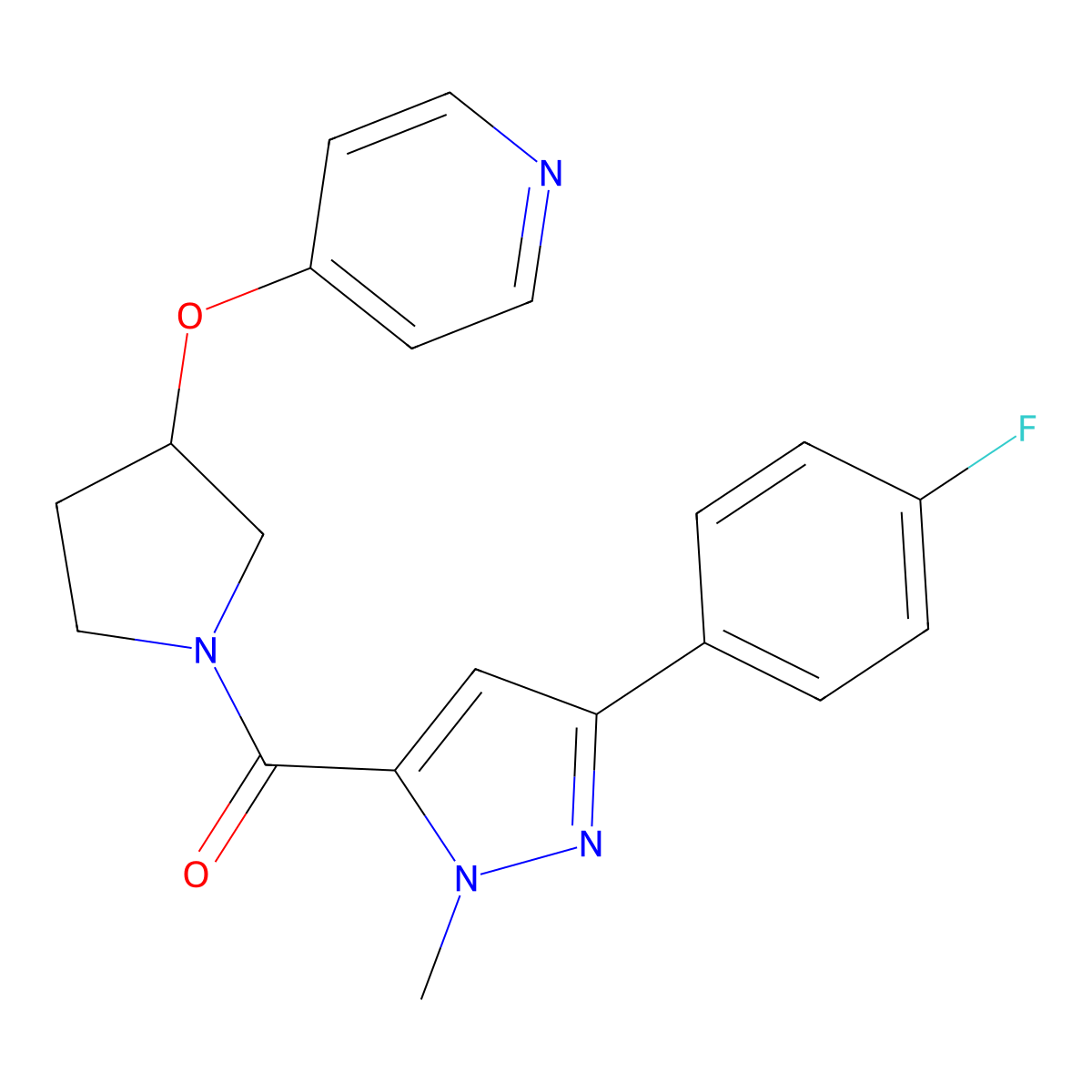 (3-(4-fluorophenyl)-1-methyl-1H-pyrazol-5-yl)(3-(pyridin-4-yloxy)pyrrolidin-1-yl)methanone molecular structure, CAS 2034495-09-3