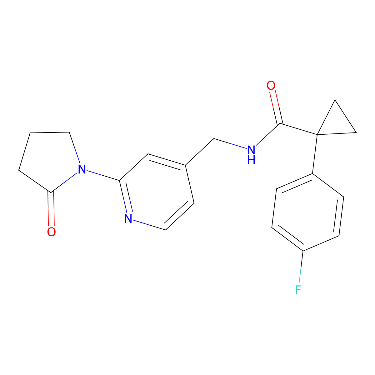 1-(4-fluorophenyl)-N-((2-(2-oxopyrrolidin-1-yl)pyridin-4-yl)methyl)cyclopropanecarboxamide molecular structure, CAS 2034495-10-6