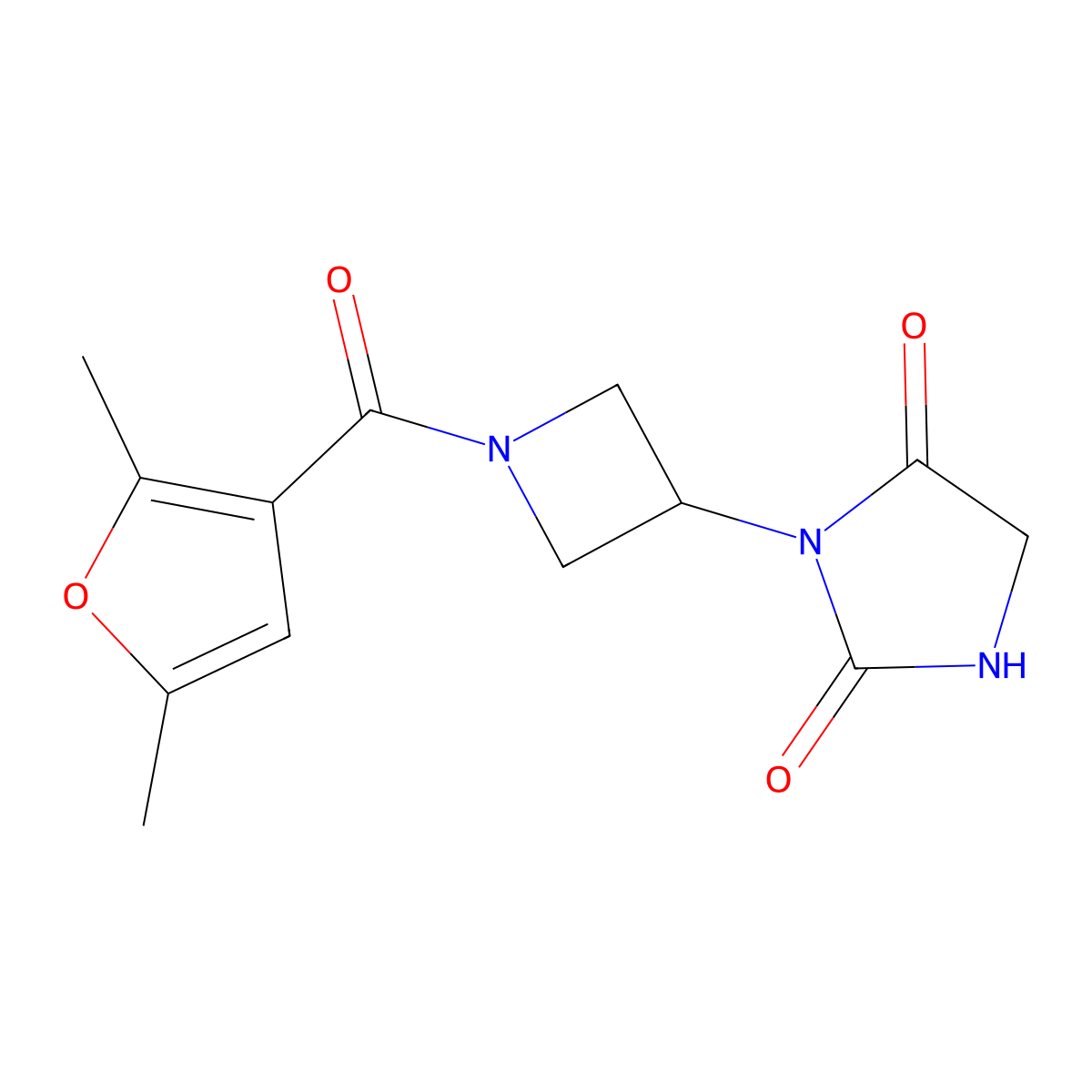 3-(1-(2,5-Dimethylfuran-3-carbonyl)azetidin-3-yl)imidazolidine-2,4-dione molecular structure, CAS 2034495-23-1
