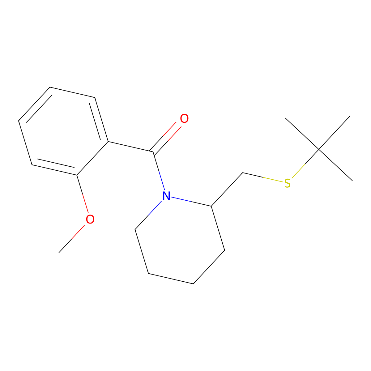 (2-((Tert-butylthio)methyl)piperidin-1-yl)(2-methoxyphenyl)methanone molecular structure, CAS 2034495-38-8