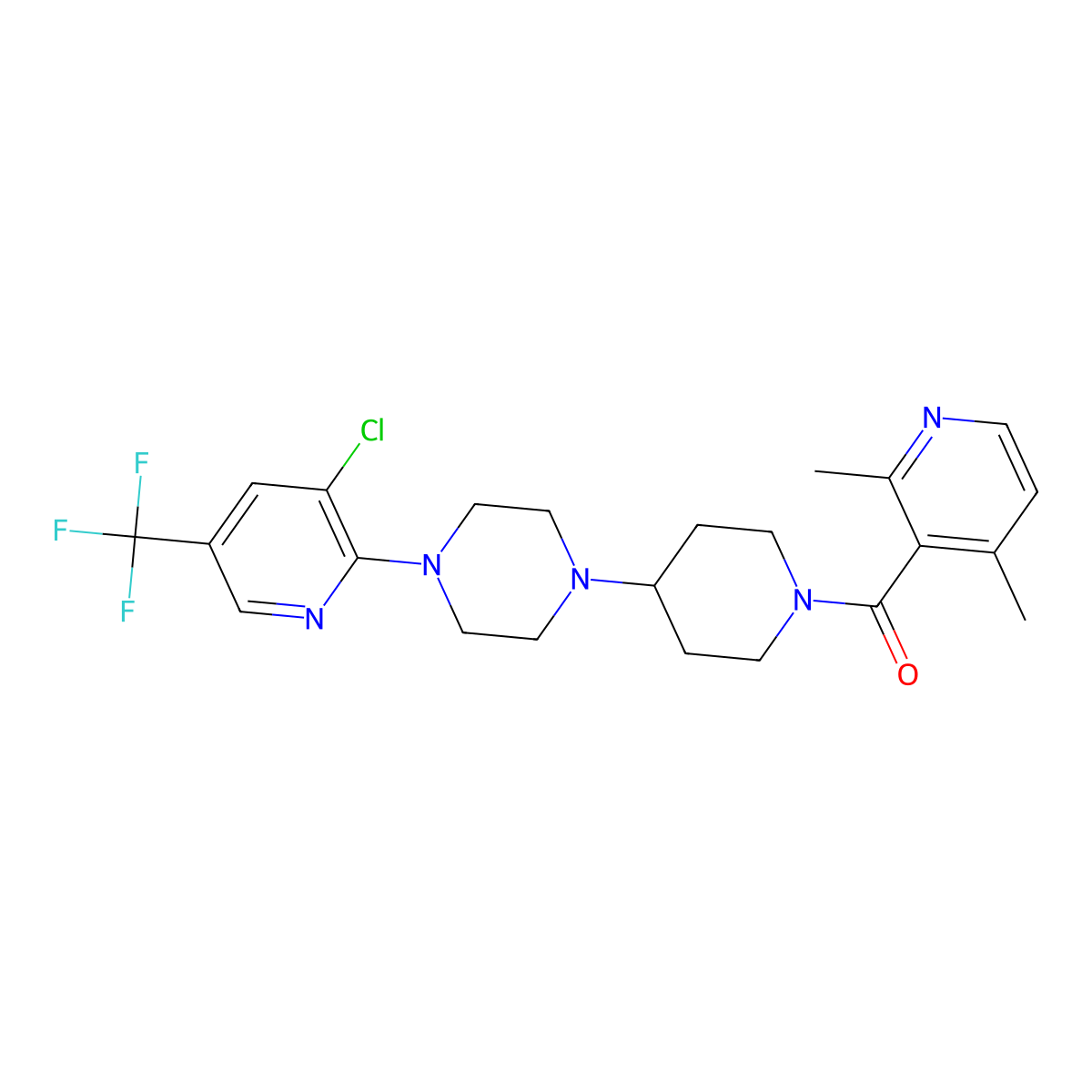 (4-(4-(3-Chloro-5-(trifluoromethyl)pyridin-2-yl)piperazin-1-yl)piperidin-1-yl)(2,4-dimethylpyridin-3-yl)methanone molecular structure, CAS 2034495-40-2