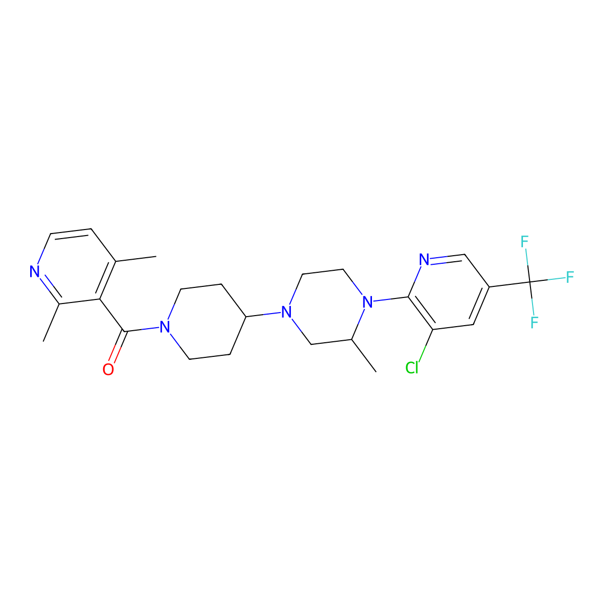 (4-(4-(3-Chloro-5-(trifluoromethyl)pyridin-2-yl)-3-methylpiperazin-1-yl)piperidin-1-yl)(2,4-dimethylpyridin-3-yl)methanone molecular structure, CAS 2034495-44-6