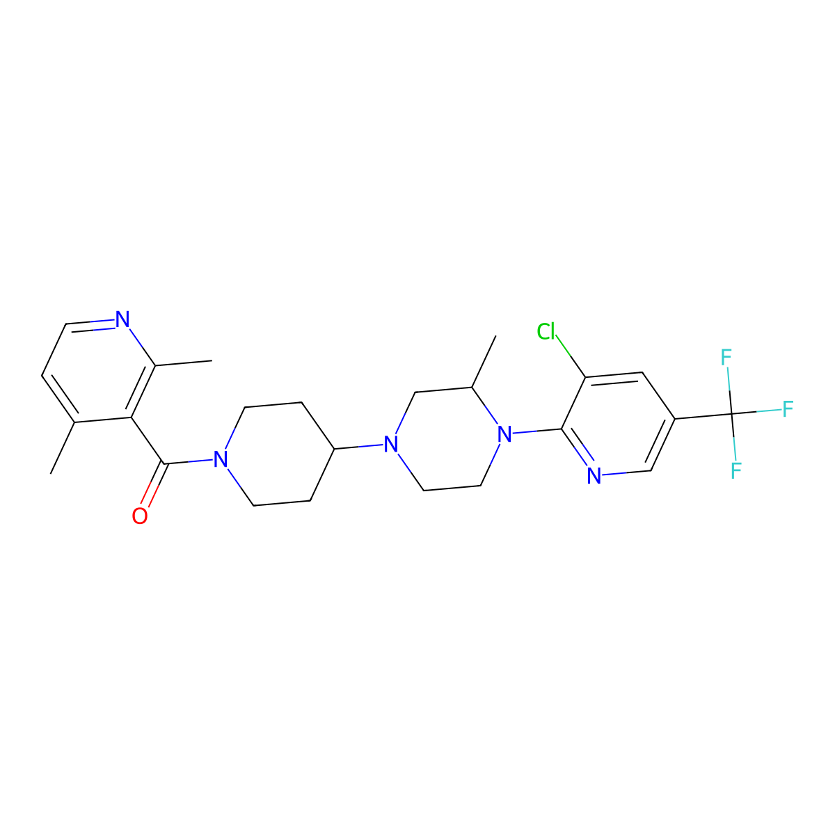 (4-(4-(3-Chloro-5-(trifluoromethyl)pyridin-2-yl)-3-methylpiperazin-1-yl)piperidin-1-yl)(2,4-dimethylpyridin-3-yl)methanone molecular structure, CAS 2034495-44-6