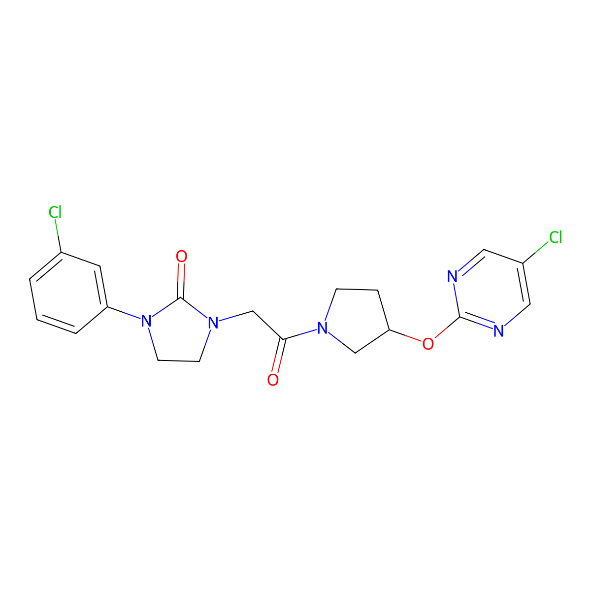 1-(3-Chlorophenyl)-3-(2-(3-((5-chloropyrimidin-2-yl)oxy)pyrrolidin-1-yl)-2-oxoethyl)imidazolidin-2-one molecular structure, CAS 2034495-46-8