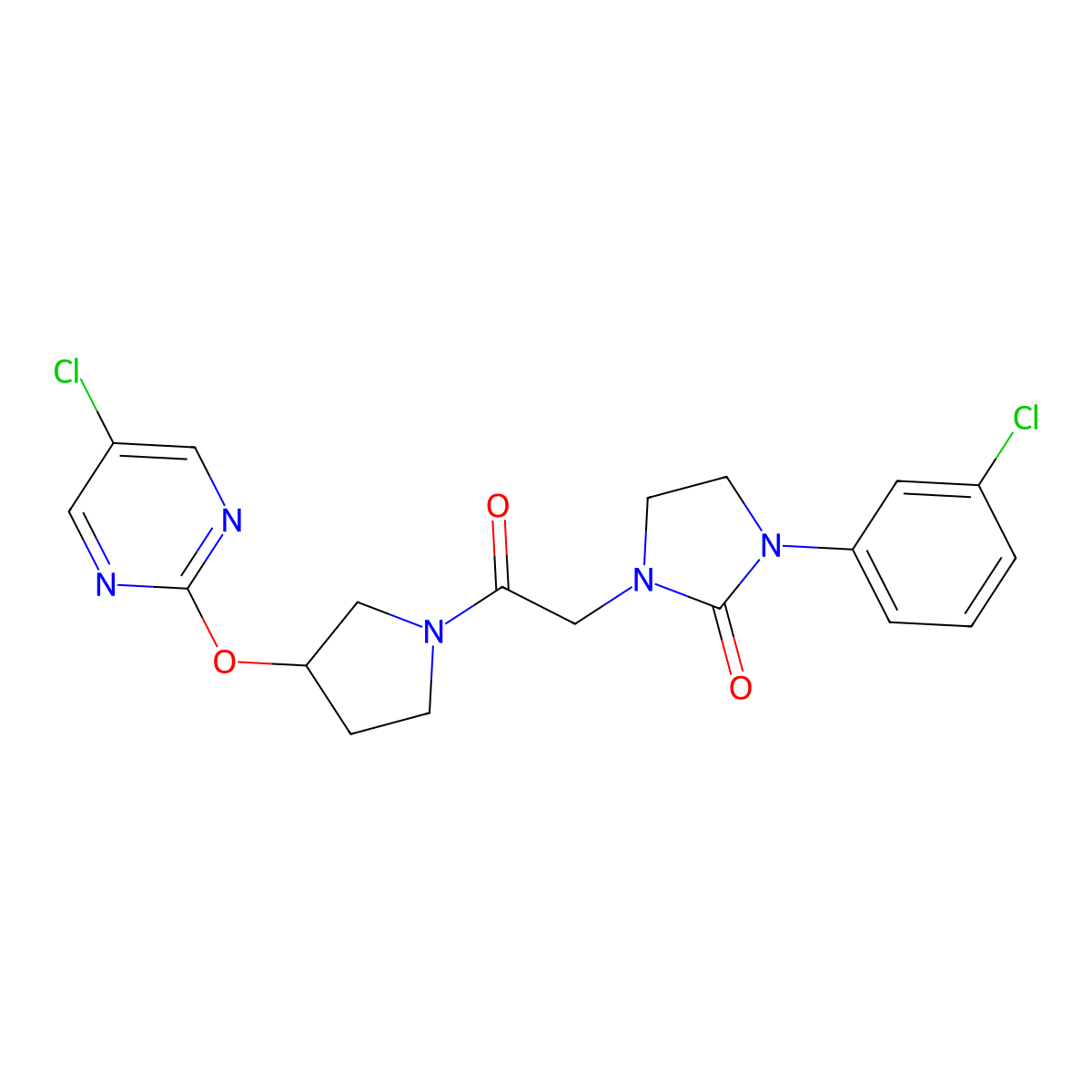 1-(3-Chlorophenyl)-3-(2-(3-((5-chloropyrimidin-2-yl)oxy)pyrrolidin-1-yl)-2-oxoethyl)imidazolidin-2-one molecular structure, CAS 2034495-46-8