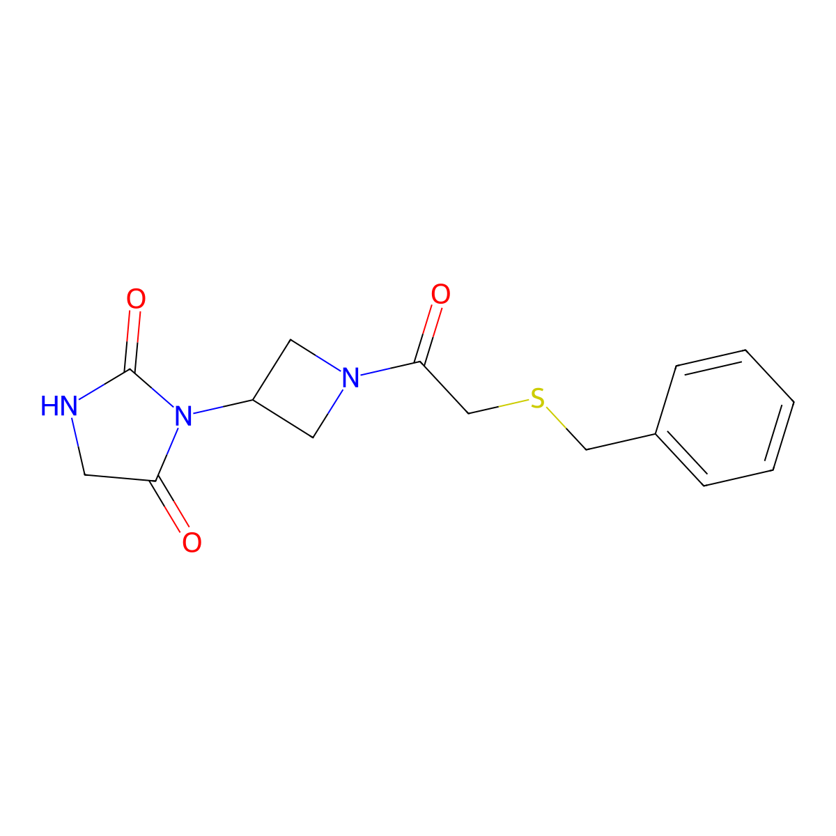 3-(1-(2-(Benzylthio)acetyl)azetidin-3-yl)imidazolidine-2,4-dione molecular structure, CAS 2034495-47-9