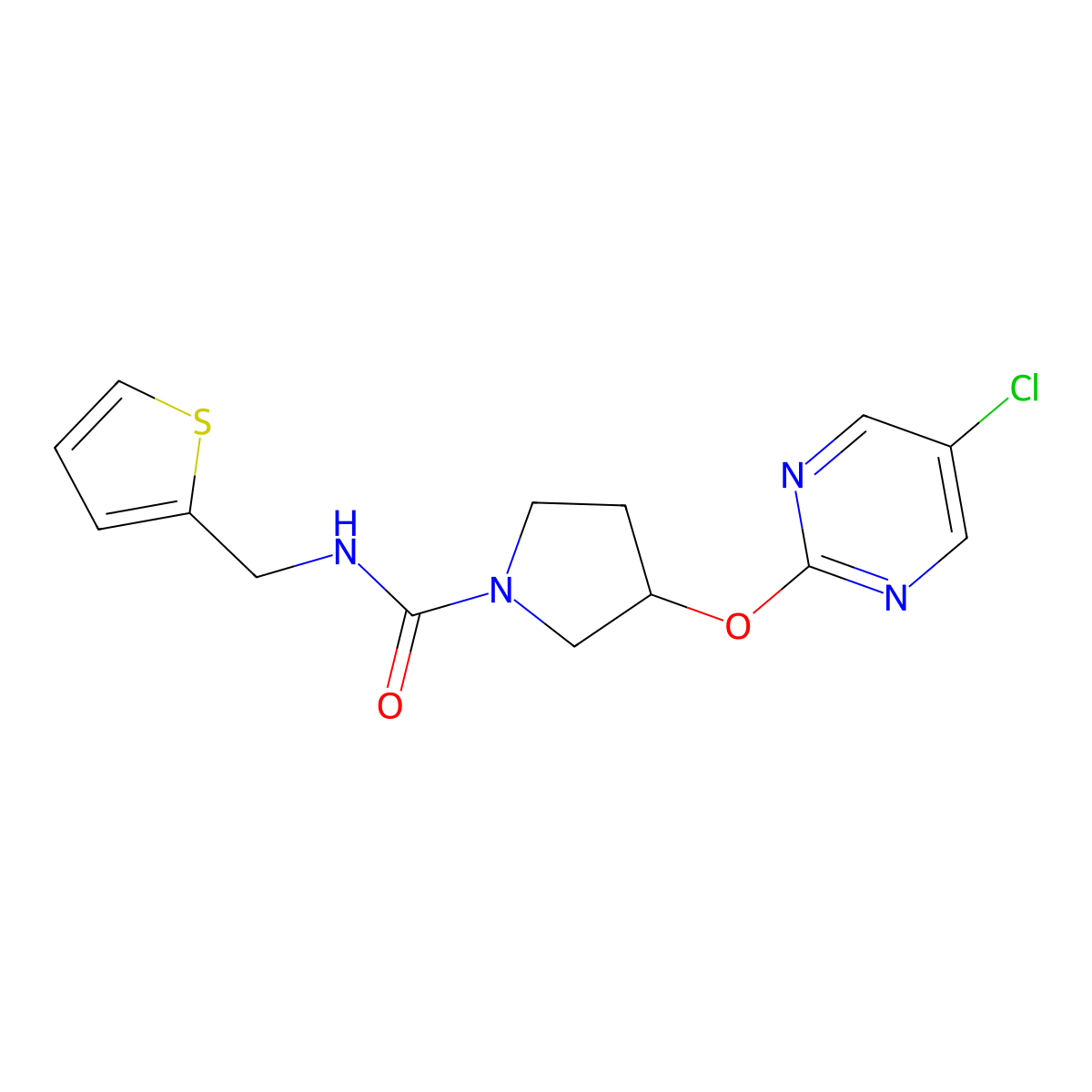 3-((5-chloropyrimidin-2-yl)oxy)-N-(thiophen-2-ylmethyl)pyrrolidine-1-carboxamide molecular structure, CAS 2034495-50-4