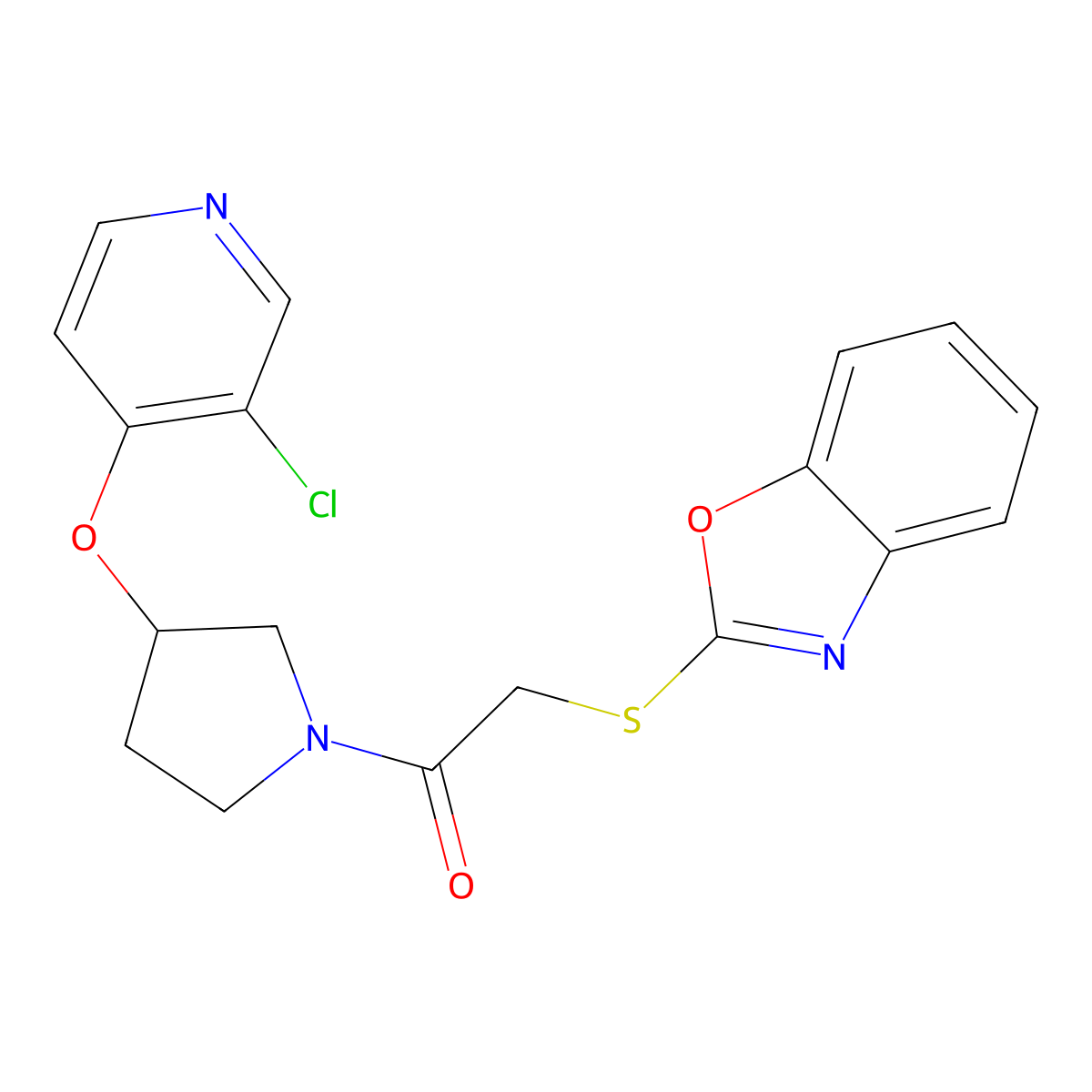 2-(Benzo[d]oxazol-2-ylthio)-1-(3-((3-chloropyridin-4-yl)oxy)pyrrolidin-1-yl)ethanone molecular structure, CAS 2034495-51-5