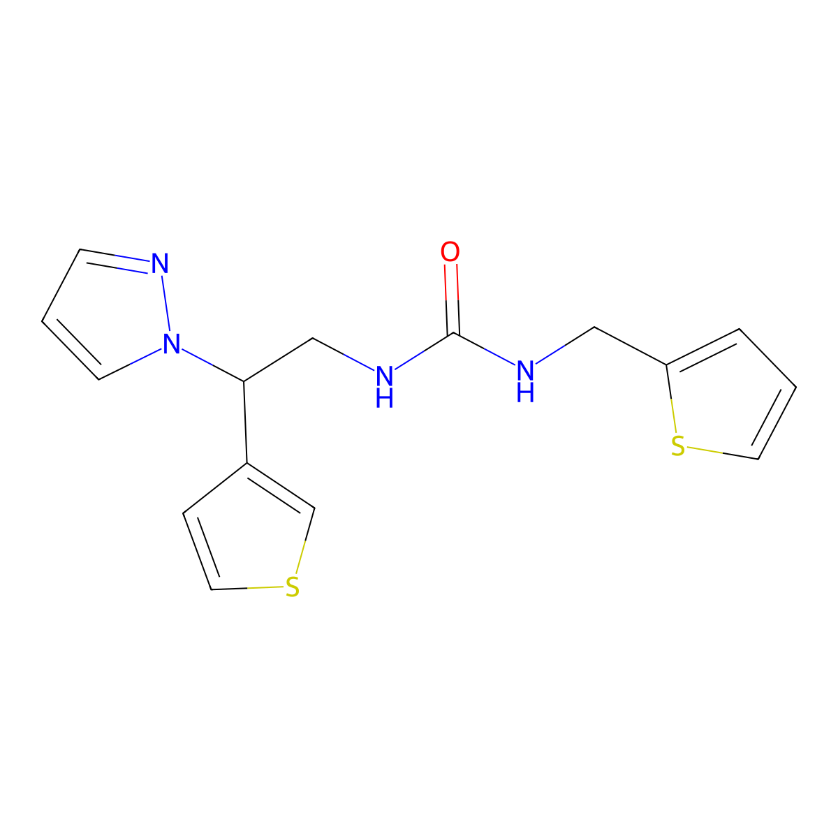 1-(2-(1H-pyrazol-1-yl)-2-(thiophen-3-yl)ethyl)-3-(thiophen-2-ylmethyl)urea molecular structure, CAS 2034495-55-9