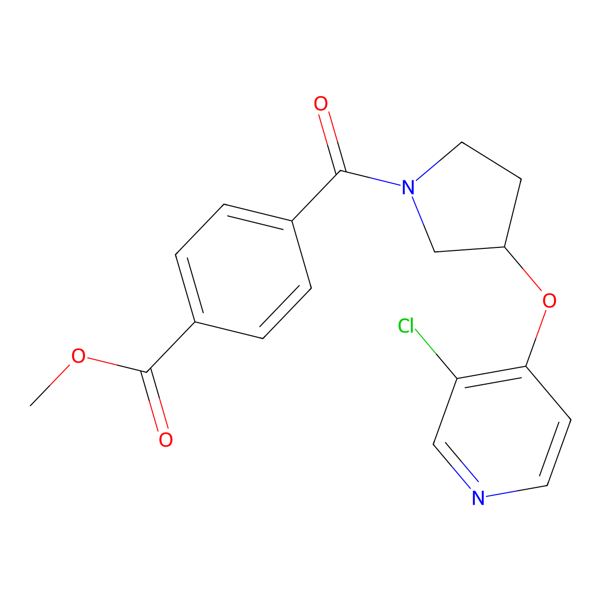 Methyl 4-(3-((3-chloropyridin-4-yl)oxy)pyrrolidine-1-carbonyl)benzoate molecular structure, CAS 2034495-56-0
