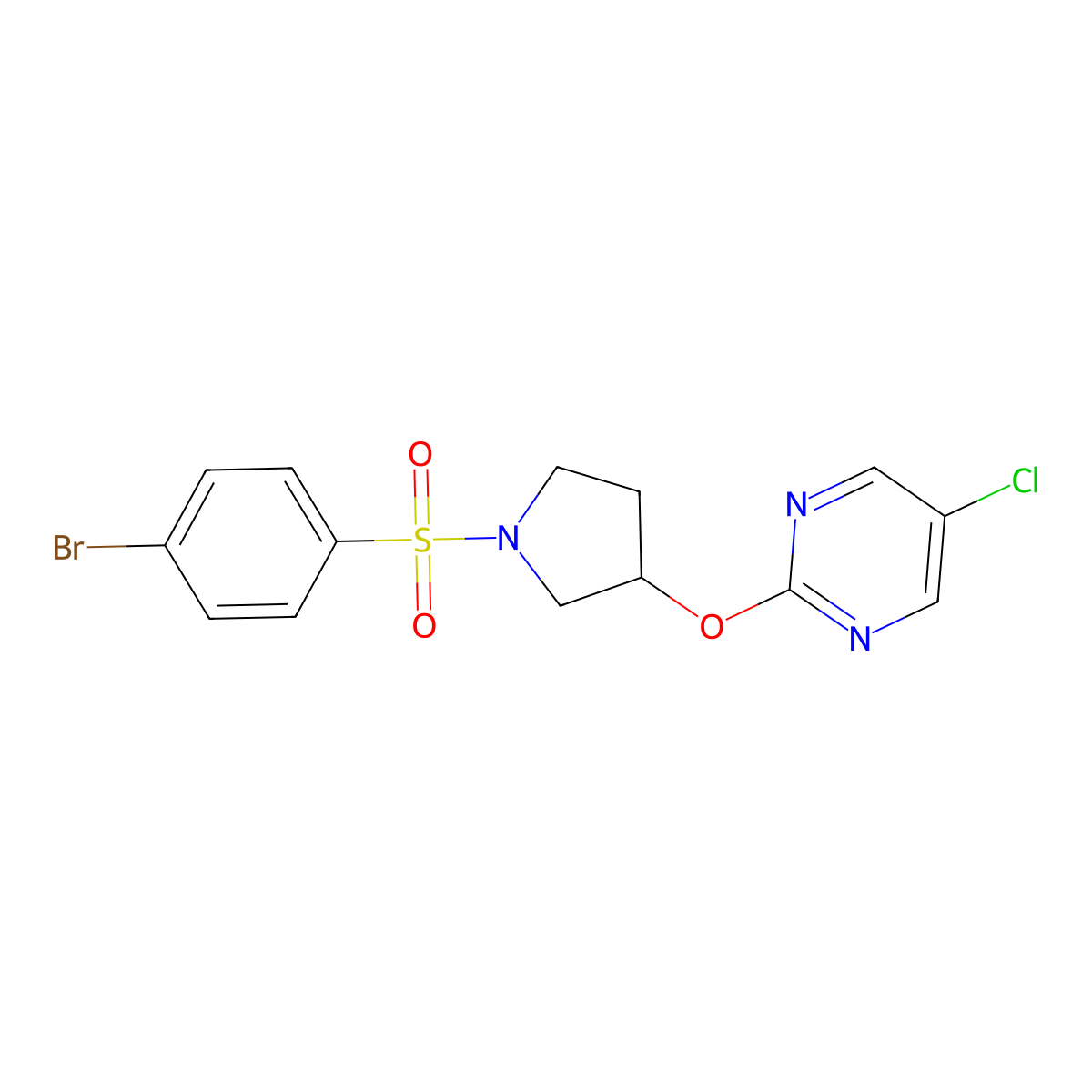 2-((1-((4-Bromophenyl)sulfonyl)pyrrolidin-3-yl)oxy)-5-chloropyrimidine molecular structure, CAS 2034495-57-1