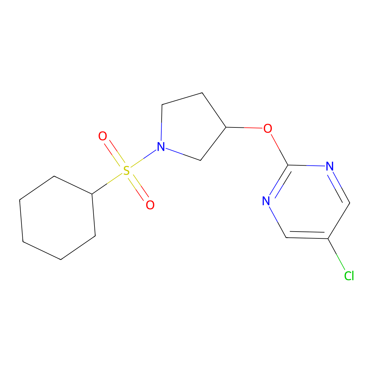 5-Chloro-2-((1-(cyclohexylsulfonyl)pyrrolidin-3-yl)oxy)pyrimidine molecular structure, CAS 2034495-61-7