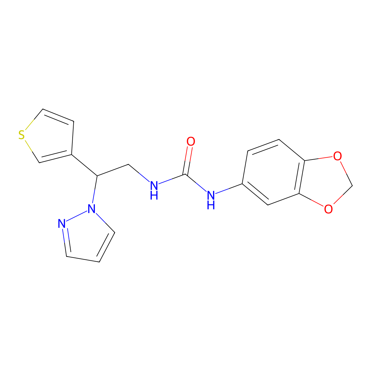 1-(2-(1H-pyrazol-1-yl)-2-(thiophen-3-yl)ethyl)-3-(benzo[d][1,3]dioxol-5-yl)urea molecular structure, CAS 2034495-63-9