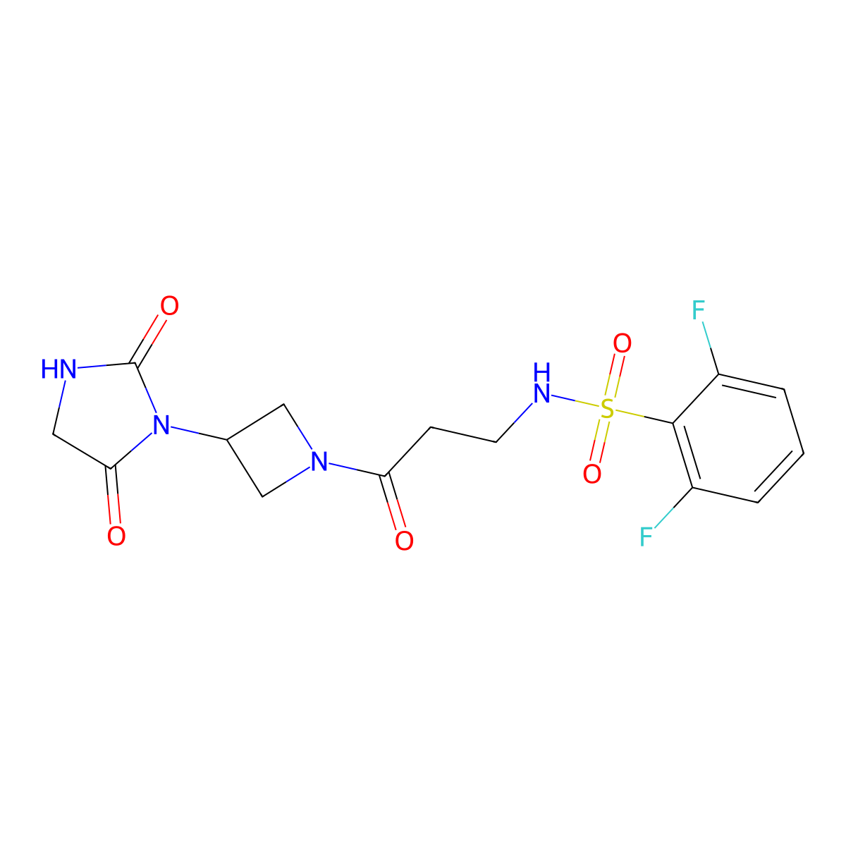 N-(3-(3-(2,5-dioxoimidazolidin-1-yl)azetidin-1-yl)-3-oxopropyl)-2,6-difluorobenzenesulfonamide molecular structure, CAS 2034495-67-3