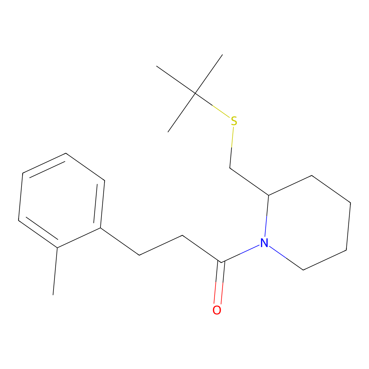 1-(2-((Tert-butylthio)methyl)piperidin-1-yl)-3-(o-tolyl)propan-1-one molecular structure, CAS 2034495-78-6