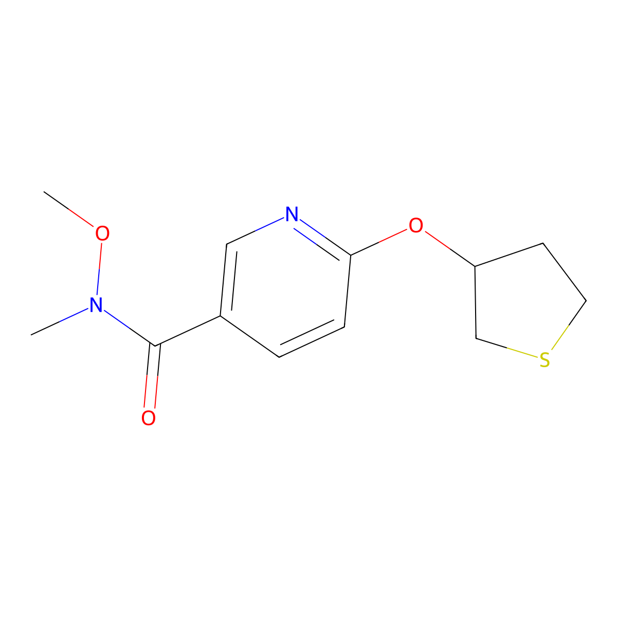 N-methoxy-N-methyl-6-((tetrahydrothiophen-3-yl)oxy)nicotinamide molecular structure, CAS 2034495-83-3