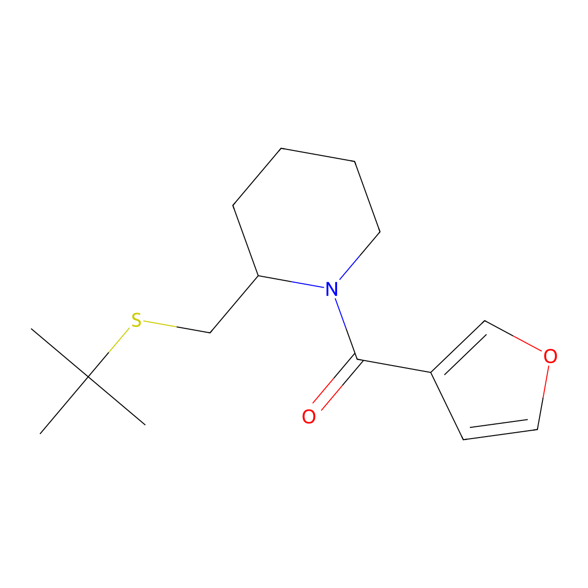 (2-((Tert-butylthio)methyl)piperidin-1-yl)(furan-3-yl)methanone molecular structure, CAS 2034495-84-4