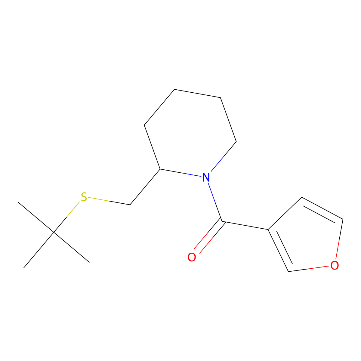 (2-((Tert-butylthio)methyl)piperidin-1-yl)(furan-3-yl)methanone molecular structure, CAS 2034495-84-4