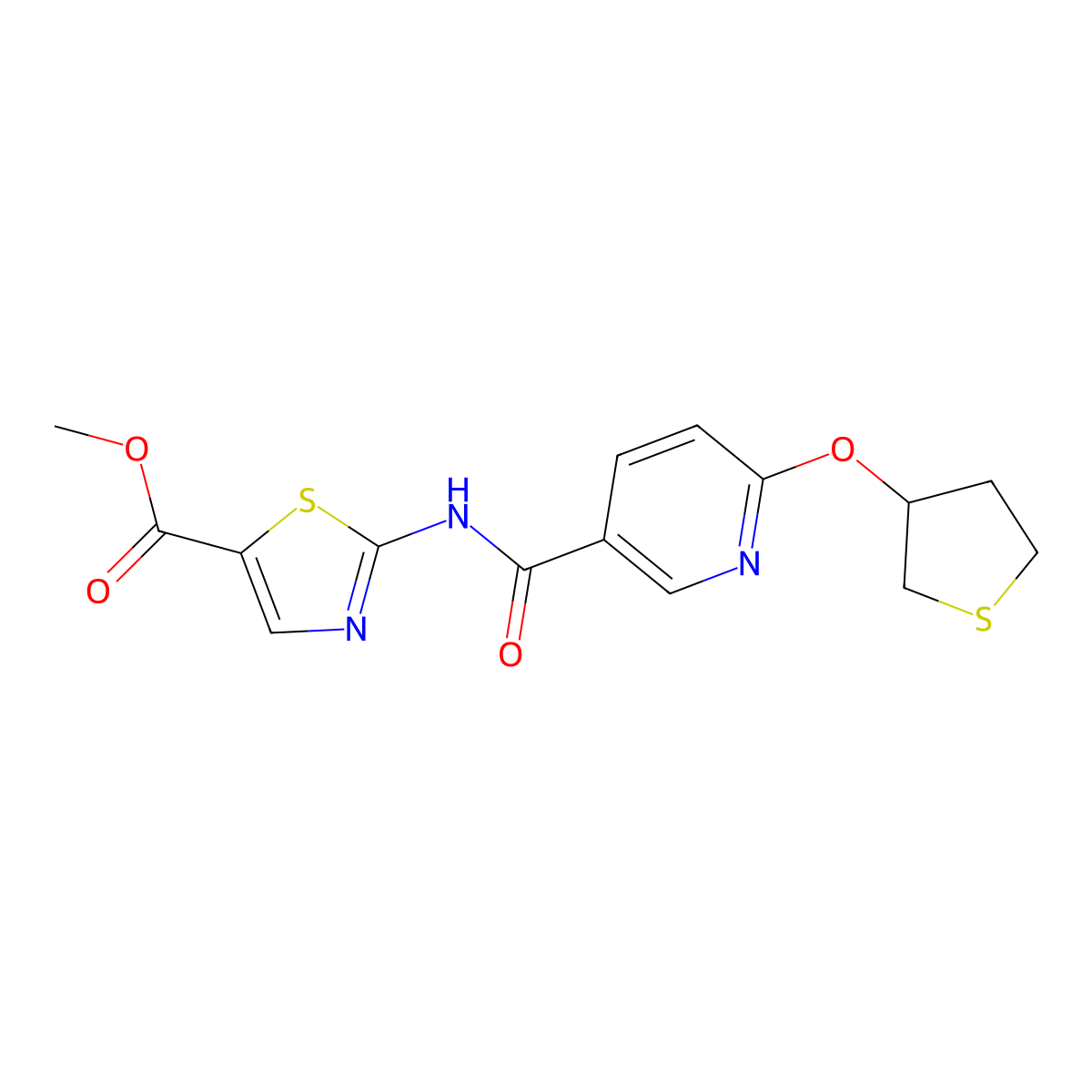 Methyl 2-(6-((tetrahydrothiophen-3-yl)oxy)nicotinamido)thiazole-5-carboxylate molecular structure, CAS 2034495-88-8