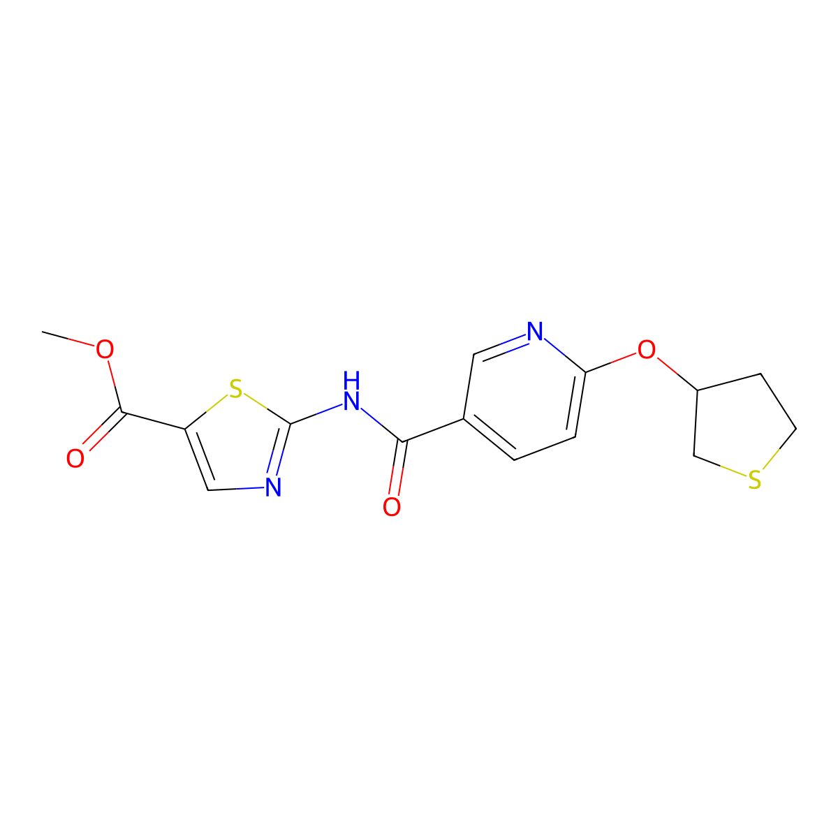 Methyl 2-(6-((tetrahydrothiophen-3-yl)oxy)nicotinamido)thiazole-5-carboxylate molecular structure, CAS 2034495-88-8