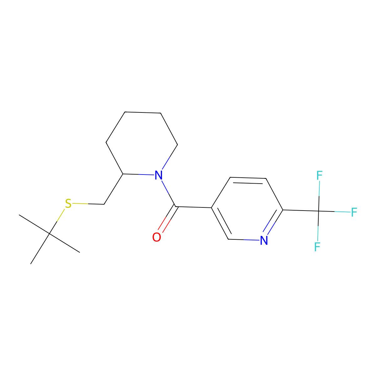 (2-((Tert-butylthio)methyl)piperidin-1-yl)(6-(trifluoromethyl)pyridin-3-yl)methanone molecular structure, CAS 2034495-93-5