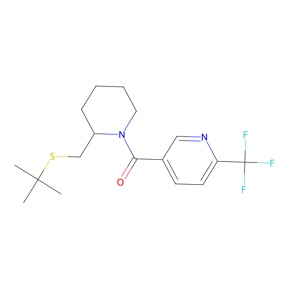 (2-((Tert-butylthio)methyl)piperidin-1-yl)(6-(trifluoromethyl)pyridin-3-yl)methanone molecular structure, CAS 2034495-93-5