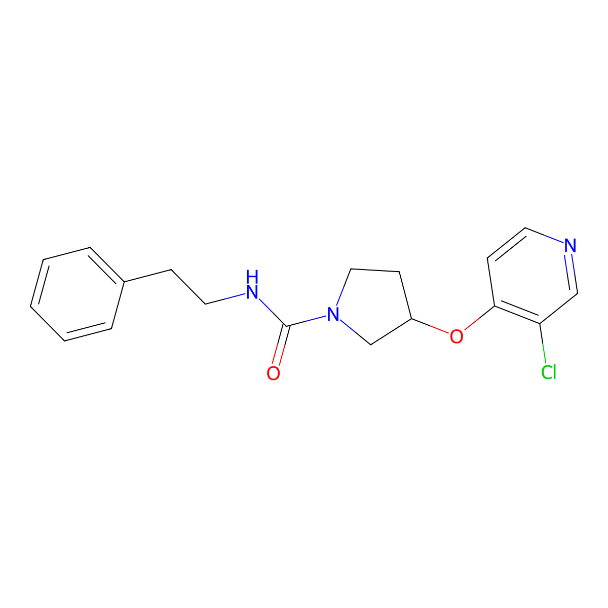 3-((3-chloropyridin-4-yl)oxy)-N-phenethylpyrrolidine-1-carboxamide molecular structure, CAS 2034495-95-7