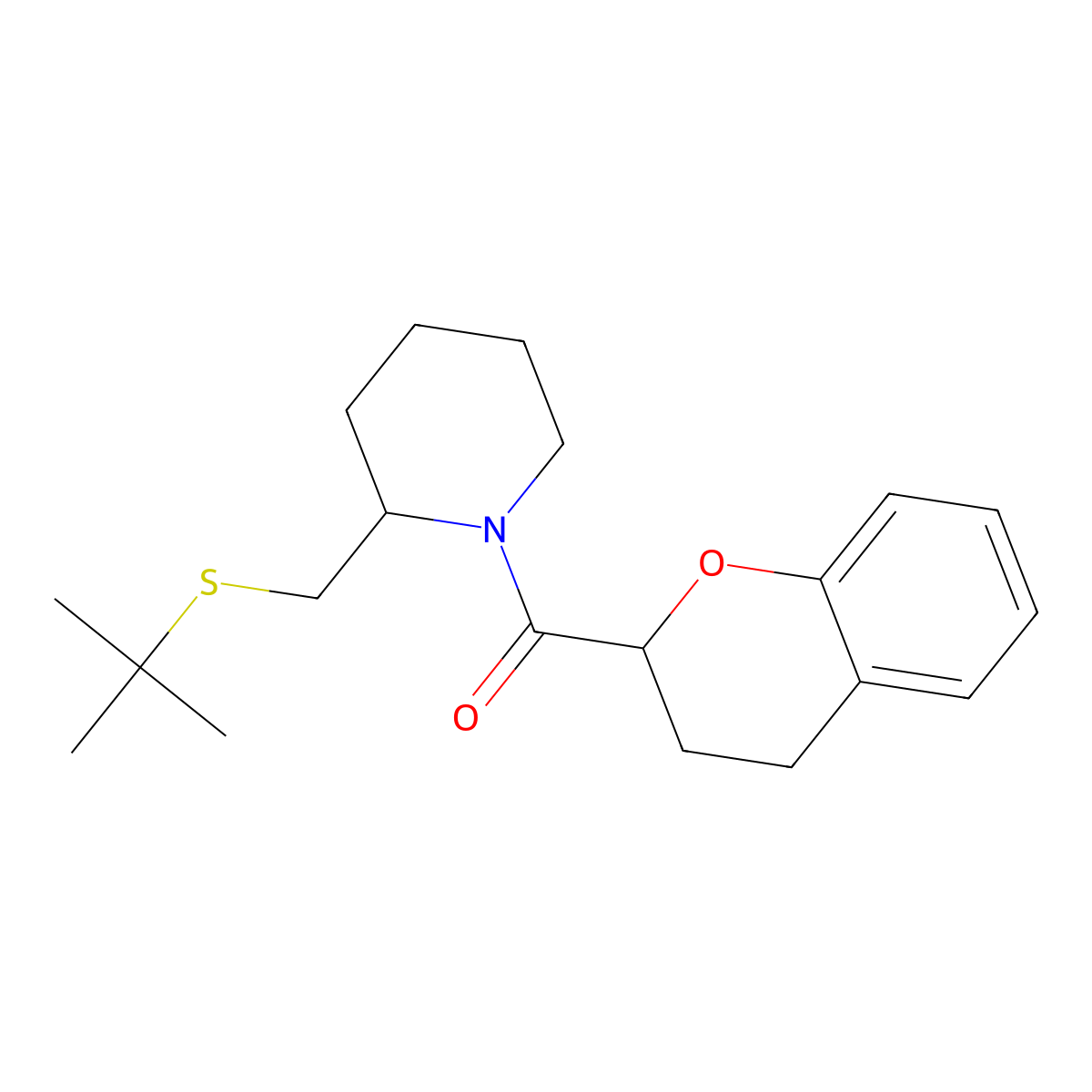 (2-((Tert-butylthio)methyl)piperidin-1-yl)(chroman-2-yl)methanone molecular structure, CAS 2034495-99-1