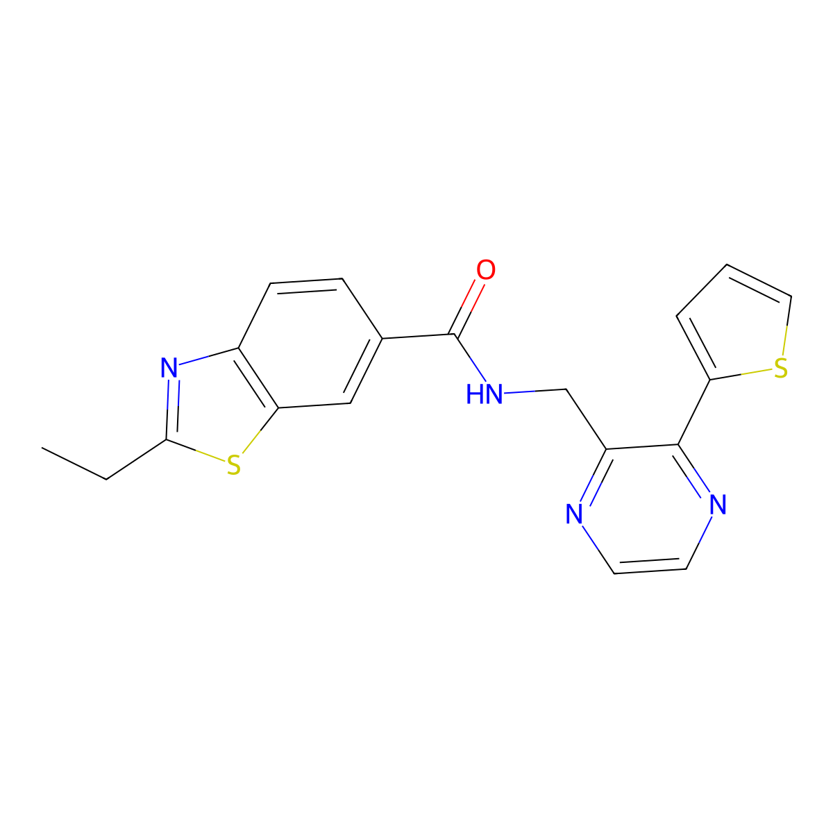 2-ethyl-N-((3-(thiophen-2-yl)pyrazin-2-yl)methyl)benzo[d]thiazole-6-carboxamide molecular structure, CAS 2034496-01-8