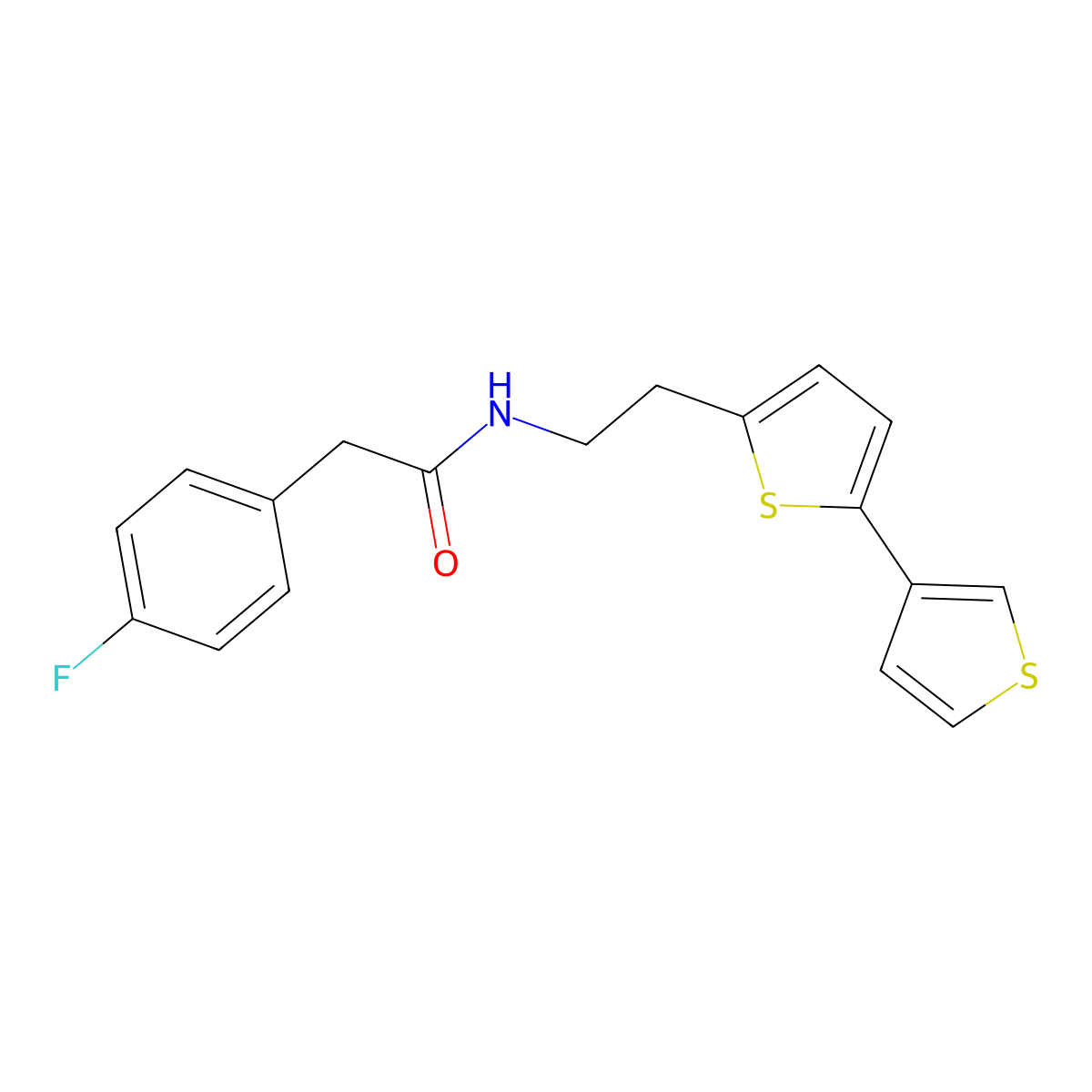 N-(2-([2,3'-bithiophen]-5-yl)ethyl)-2-(4-fluorophenyl)acetamide molecular structure, CAS 2034496-03-0