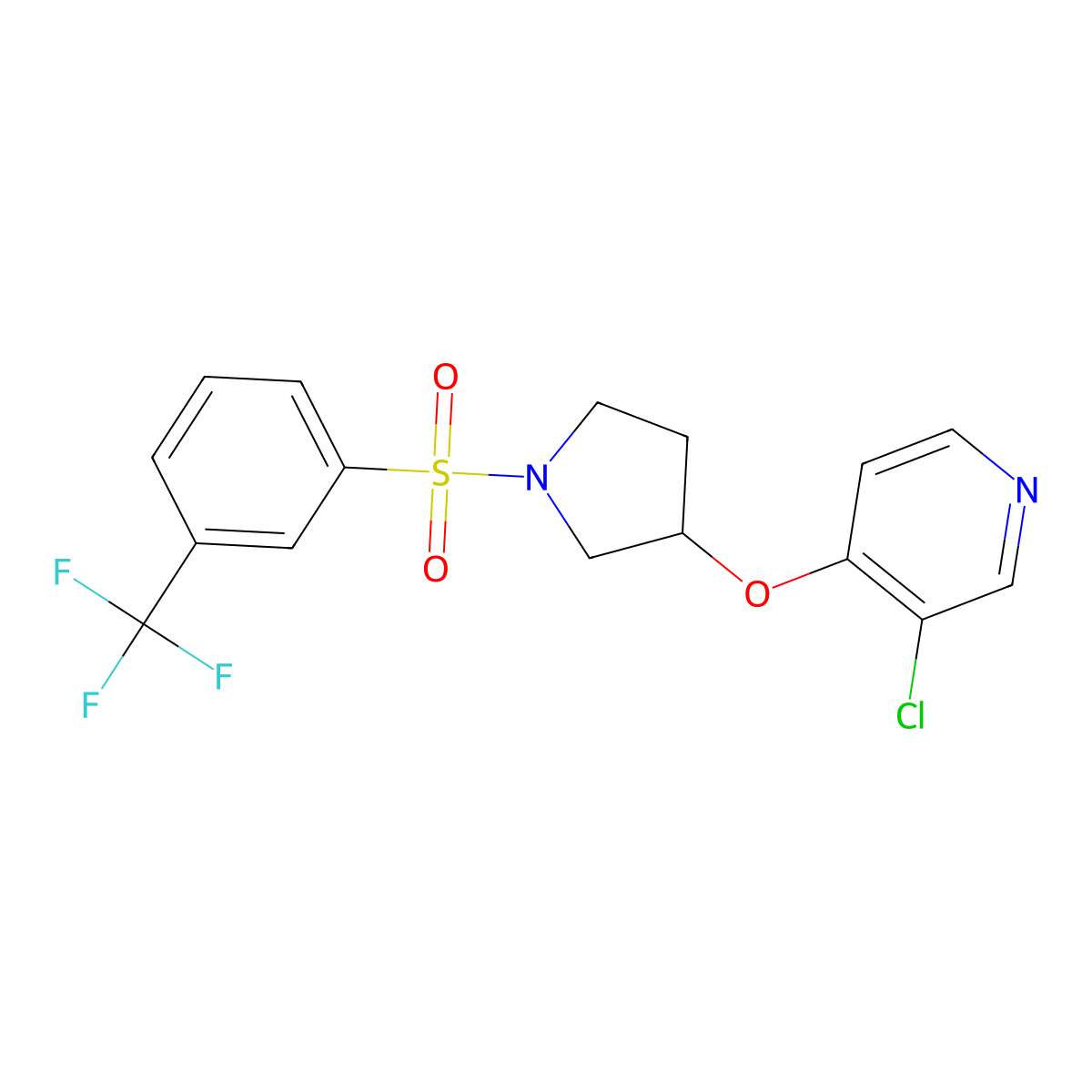 3-Chloro-4-((1-((3-(trifluoromethyl)phenyl)sulfonyl)pyrrolidin-3-yl)oxy)pyridine molecular structure, CAS 2034496-09-6